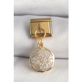 Clariss 316L Çelik Gold Renk Sallantı Zirkon Taşlı Yonca Model Nomination Charm