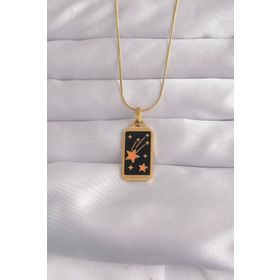 Clariss 316L Çelik Gold Renk Siyah Mineli Yıldız Figür Tarot Kolye