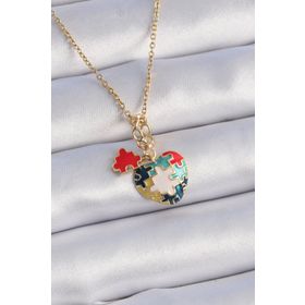 Clariss 316L Çelik Gold Renk Yapboz Motif Kalp Figür Charm Model Kadın Kolye