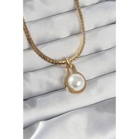 Clariss 316L Çelik Gold Renk Yassı Zincir İnci Taşlı Kolye