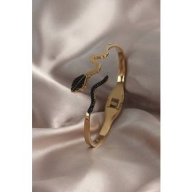 Clariss 316L Çelik Gold Renk Yılan Model Siyah Zirkon Taşlı Kadın Kelepçe