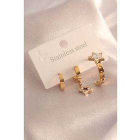 Clariss 316L Çelik Gold Renk Yıldız Model Zirkon Taşlı Kadın Küpe