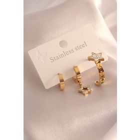 Clariss 316L Çelik Gold Renk Yıldız Model Zirkon Taşlı Kadın Küpe