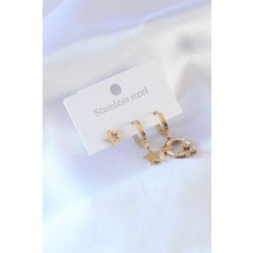 Clariss 316L Çelik Gold Renk Yıldız Model Zirkon Taşlı Kadın Küpe