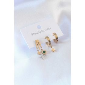 Clariss 316L Çelik Gold Renk Yıldız Model Zirkon Taşlı Kadın Küpe