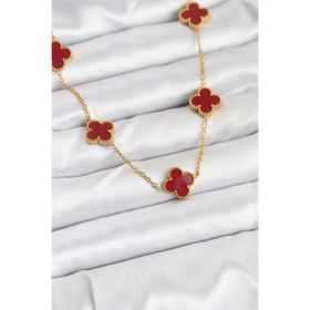 Clariss 316L Çelik Gold Renk Zincir Bordo Yonca Kadın Kolye