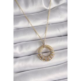 Clariss 316L Çelik Gold Renk Zincir Gümüş Zirkon Taşlı Daire Model Kadın Kolye