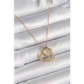 Clariss 316L Çelik Gold Renk Zincir Zirkon Taş Detaylı Kalp Model Sonsuzluk Detay Kadın Kolye
