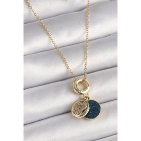 Clariss 316L Çelik Gold Renk Zincir Zirkon Taşlı Kalp Model Mavi Simli Kadın Kolye