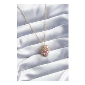 Clariss 316L Çelik Gold Renk Zincir Zirkon Taşlı Kalp Model Pembe Zirkon Taş Detay Kadın Kolye