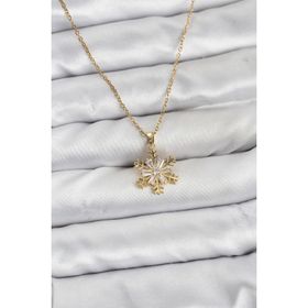 Clariss 316L Çelik Gold Renk Zincir Zirkon Taşlı Kar Tanesi Model Kadın Kolye