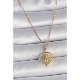 Clariss 316L Çelik Gold Renk Zincir Zirkon Taşlı Pusula Model Kadın Kolye