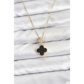 Clariss 316L Çelik Gold Renk Zincir Zirkon Taşlı Yonca Model Kadın Kolye