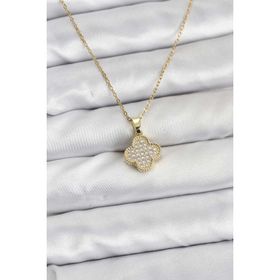 Clariss 316L Çelik Gold Renk Zincir Zirkon Taşlı Yonca Model Kadın Kolye