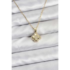 Clariss 316L Çelik Gold Renk Zincir Zirkon Taşlı Yonca Model Kadın Kolye