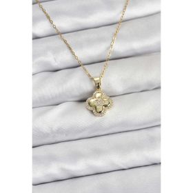 Clariss 316L Çelik Gold Renk Zincir Zirkon Taşlı Yonca Model Kadın Kolye