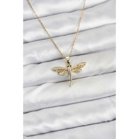 Clariss 316L Çelik Gold Renk Zincir Zirkon Taşlı Yusufçuk Model Kadın Kolye