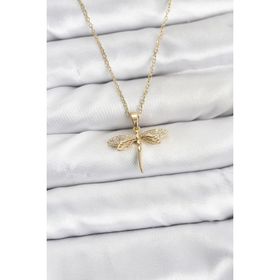 Clariss 316L Çelik Gold Renk Zincir Zirkon Taşlı Yusufçuk Model Kadın Kolye