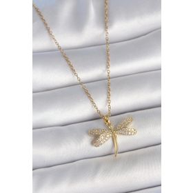 Clariss 316L Çelik Gold Renk Zincir Zirkon Taşlı Yusufçuk Model Kadın Kolye