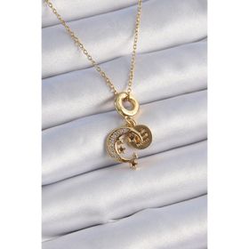 Clariss 316L Çelik Gold Renk Zirkon Taşlı Ay Yıldız Model Charm Model Kadın Kolye