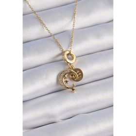 Clariss 316L Çelik Gold Renk Zirkon Taşlı Ay Yıldız Model Charm Model Kadın Kolye