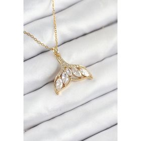 Clariss 316L Çelik Gold Renk Zirkon Taşlı Balık Kuyruğu Model Kadın Kolye