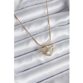 Clariss 316L Çelik Gold Renk Zirkon Taşlı Boynuz Model Kadın Kolye