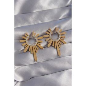 Clariss 316L Çelik Gold Renk Zirkon Taşlı Güneş Figürlü Küpe