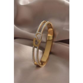 Clariss 316L Çelik Gold Renk Zirkon Taşlı Kadın Kelepçe