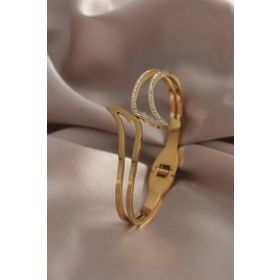 Clariss 316L Çelik Gold Renk Zirkon Taşlı Kadın Kelepçe