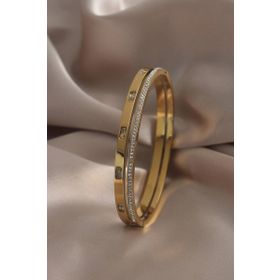 Clariss 316L Çelik Gold Renk Zirkon Taşlı Kadın Kelepçe