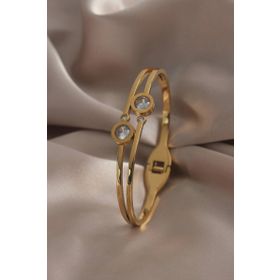 Clariss 316L Çelik Gold Renk Zirkon Taşlı Kadın Kelepçe