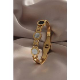 Clariss 316L Çelik Gold Renk Zirkon Taşlı Kadın Kelepçe