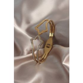 Clariss 316L Çelik Gold Renk Zirkon Taşlı Kadın Kelepçe