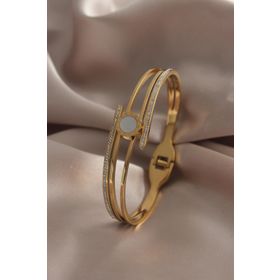 Clariss 316L Çelik Gold Renk Zirkon Taşlı Kadın Kelepçe
