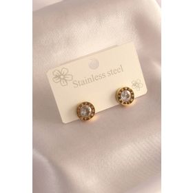 Clariss 316L Çelik Gold Renk Zirkon Taşlı Kadın Küpe
