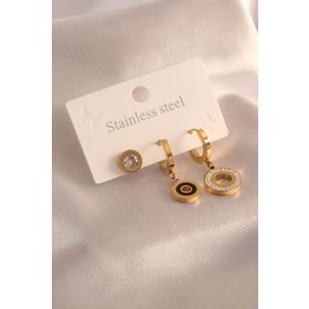 Clariss 316L Çelik Gold Renk Zirkon Taşlı Kadın Küpe