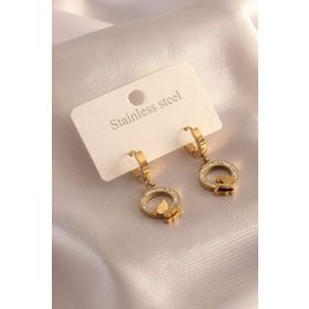 Clariss 316L Çelik Gold Renk Zirkon Taşlı Kadın Küpe