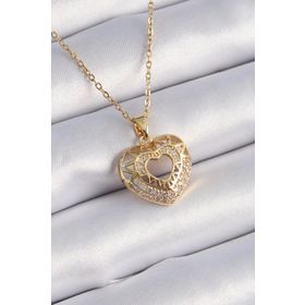 Clariss 316L Çelik Gold Renk Zirkon Taşlı Kalp Model Vintage Kadın Kolye