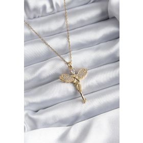 Clariss 316L Çelik Gold Renk Zirkon Taşlı Melek Model Kadın Kolye