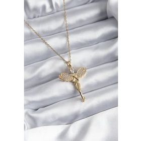 Clariss 316L Çelik Gold Renk Zirkon Taşlı Melek Model Kadın Kolye