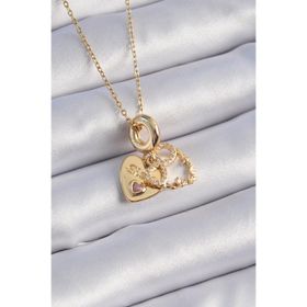 Clariss 316L Çelik Gold Renk Zirkon Taşlı Sonsuzluk Kalp Figür Charm Model Kadın Kolye