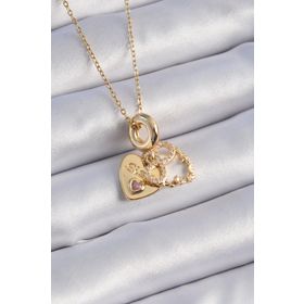 Clariss 316L Çelik Gold Renk Zirkon Taşlı Sonsuzluk Kalp Figür Charm Model Kadın Kolye