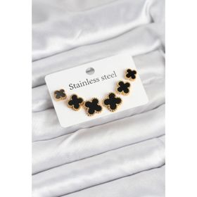 Clariss 316L Çelik Gold Siyah Renk 3 Boy Yonca Küpe Seti