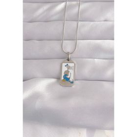 Clariss 316L Çelik Gümüş Renk Beyaz Mineli Kız Figür Tarot Kolye