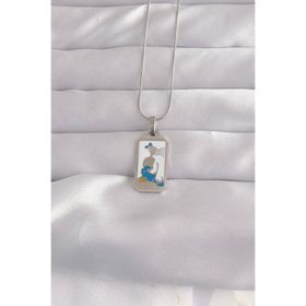 Clariss 316L Çelik Gümüş Renk Beyaz Mineli Kız Figür Tarot Kolye