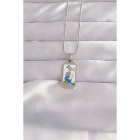 Clariss 316L Çelik Gümüş Renk Beyaz Mineli Kız Figür Tarot Kolye