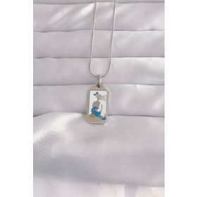 Clariss 316L Çelik Gümüş Renk Beyaz Mineli Kız Figür Tarot Kolye