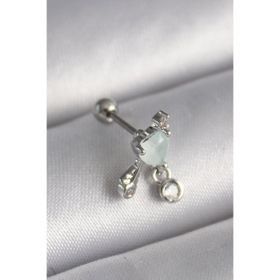 Clariss 316L Çelik Gümüş Renk Beyaz Minelik Kalp Sallantı Zirkon Taş Detay Tragus Piercing