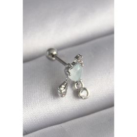 Clariss 316L Çelik Gümüş Renk Beyaz Minelik Kalp Sallantı Zirkon Taş Detay Tragus Piercing